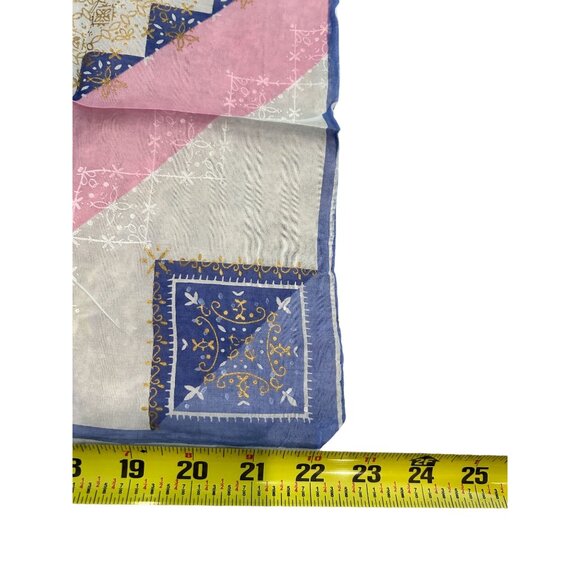 Vintage Carol Stanley's Magic Blend Hand Rolled Rayon/Silk Pink Blue Japan Scarf - Picture 4 of 5